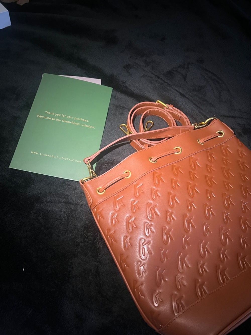 Brown Embossed Drawstring Shoulder Bag - Picture 6 of 6